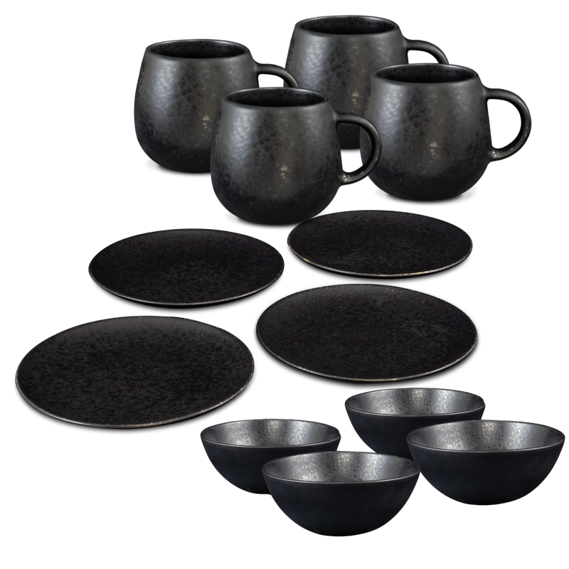 Black Stone Frühstücks Set Schwarz I 12 teiliges Set